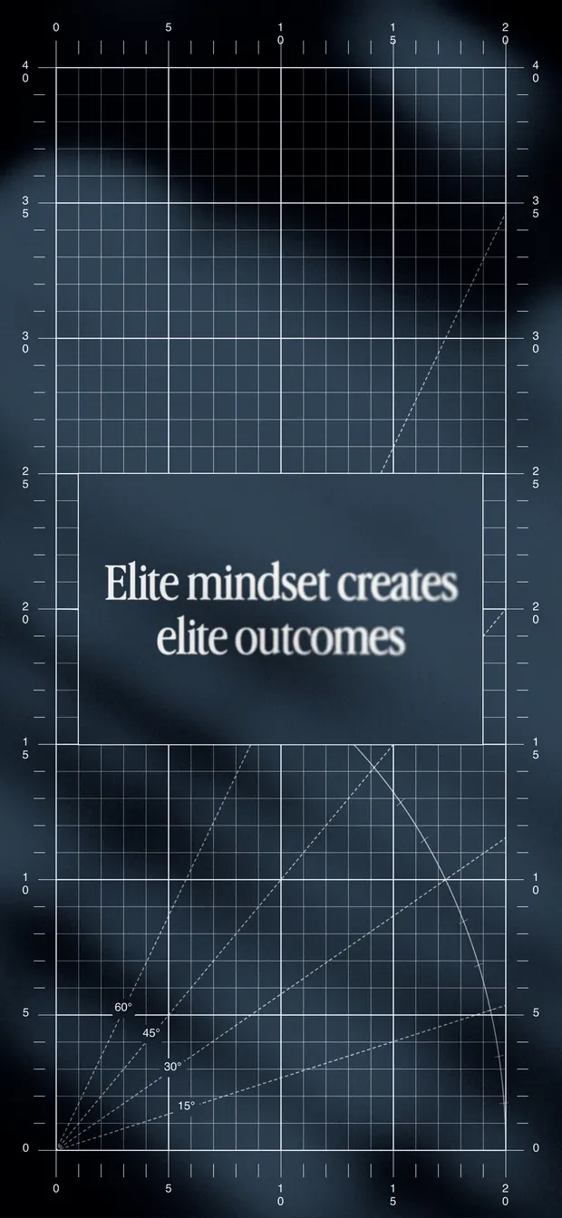 Graphite iPhone wallpaper reading "Elite mindset creates elite outcomes" over a blueprint grid and soft gradient